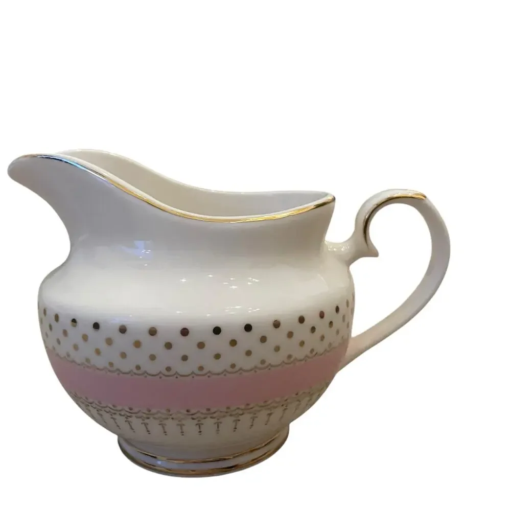 Grace Teaware Fine Porcelain Creamer & Sugar Bowl Pink White Gold Polka Dots New